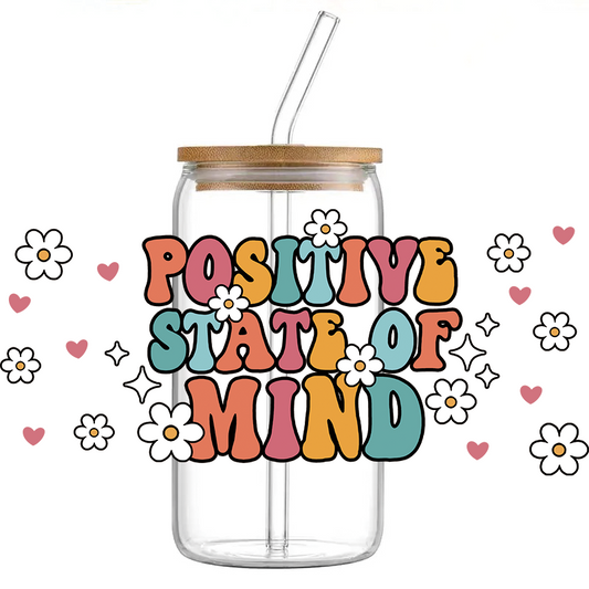 Positive State of Mind - Staklena čaša sa poklopcem i slamkom
