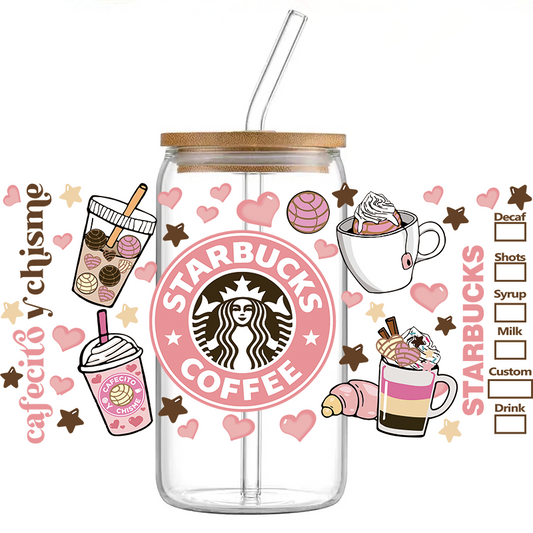 Pink Starbucks - Staklena čaša sa poklopcem i slamkom