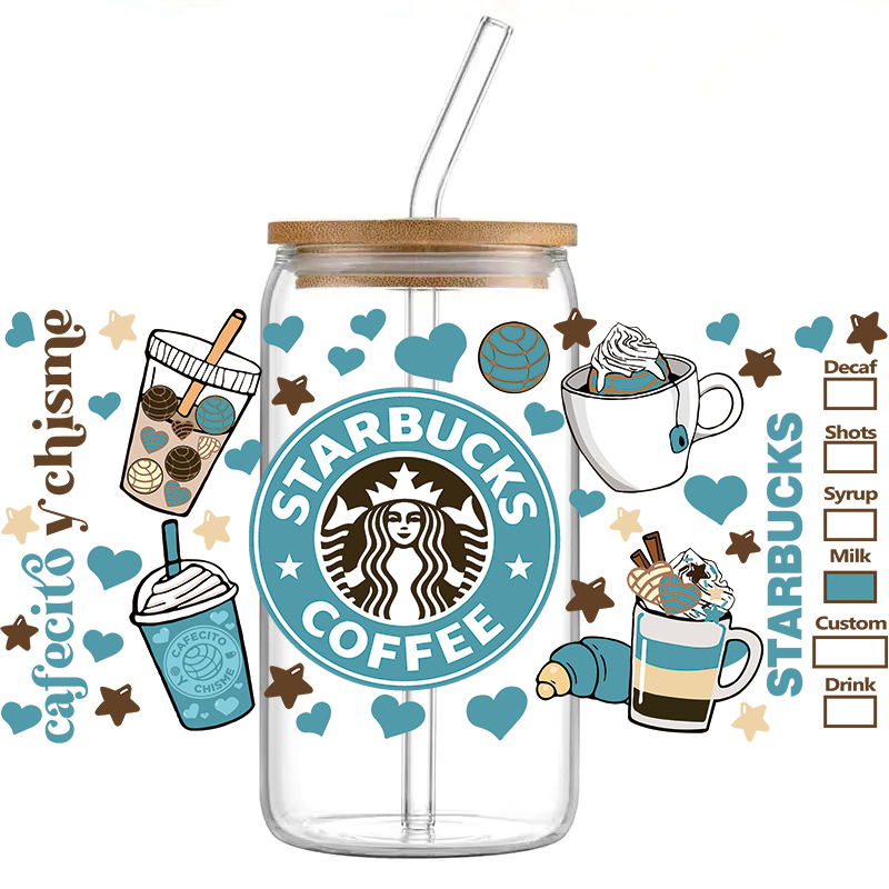 Blue Starbucks - Staklena čaša sa poklopcem i slamkom