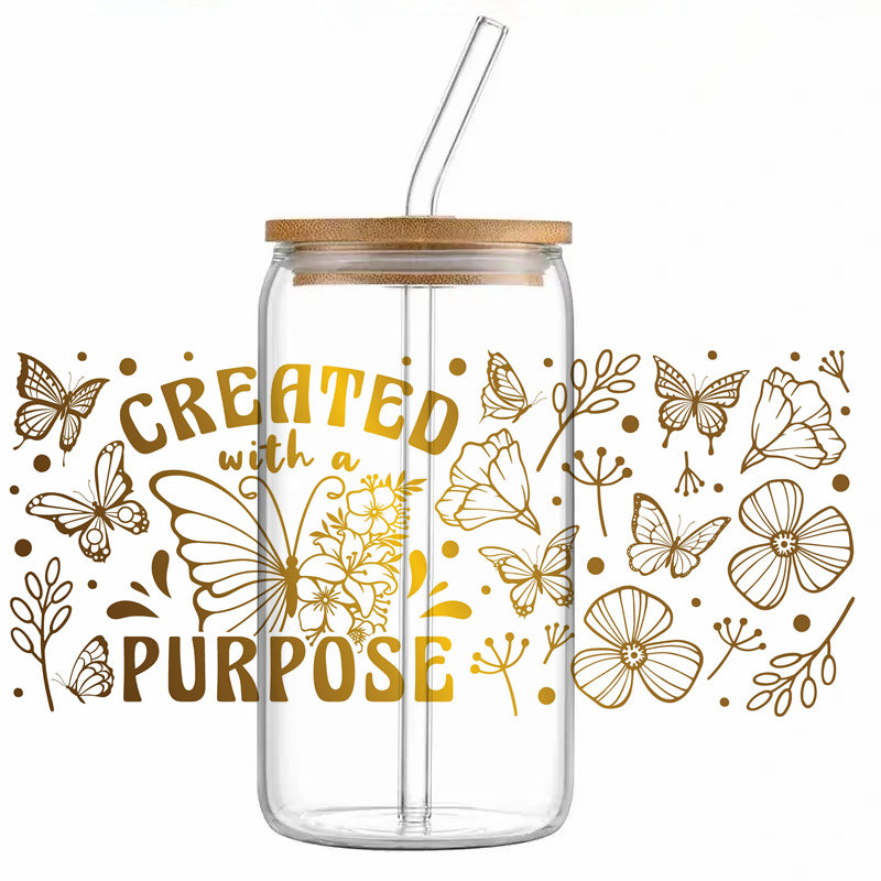 Created with Purpose - Staklena čaša sa poklopcem i slamkom